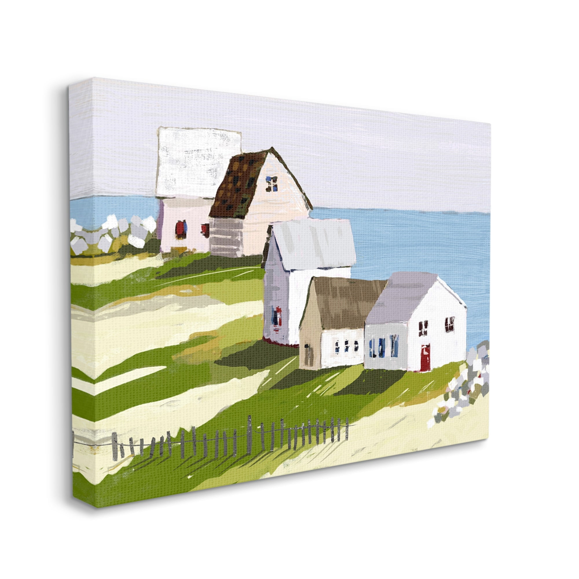 Stupell Industries Quaint Seaside Cottages Overlooking Vast Ocean Landscape Graphic Art Gallery Wrapped Canvas Print Wall Art, Design by Tina Finn