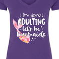 thumbnail image 4 of Inktastic I'm Done Adulting Let's Be Mermaids with Pink Mermaid Tail Women's V-Neck T-Shirt, 4 of 5