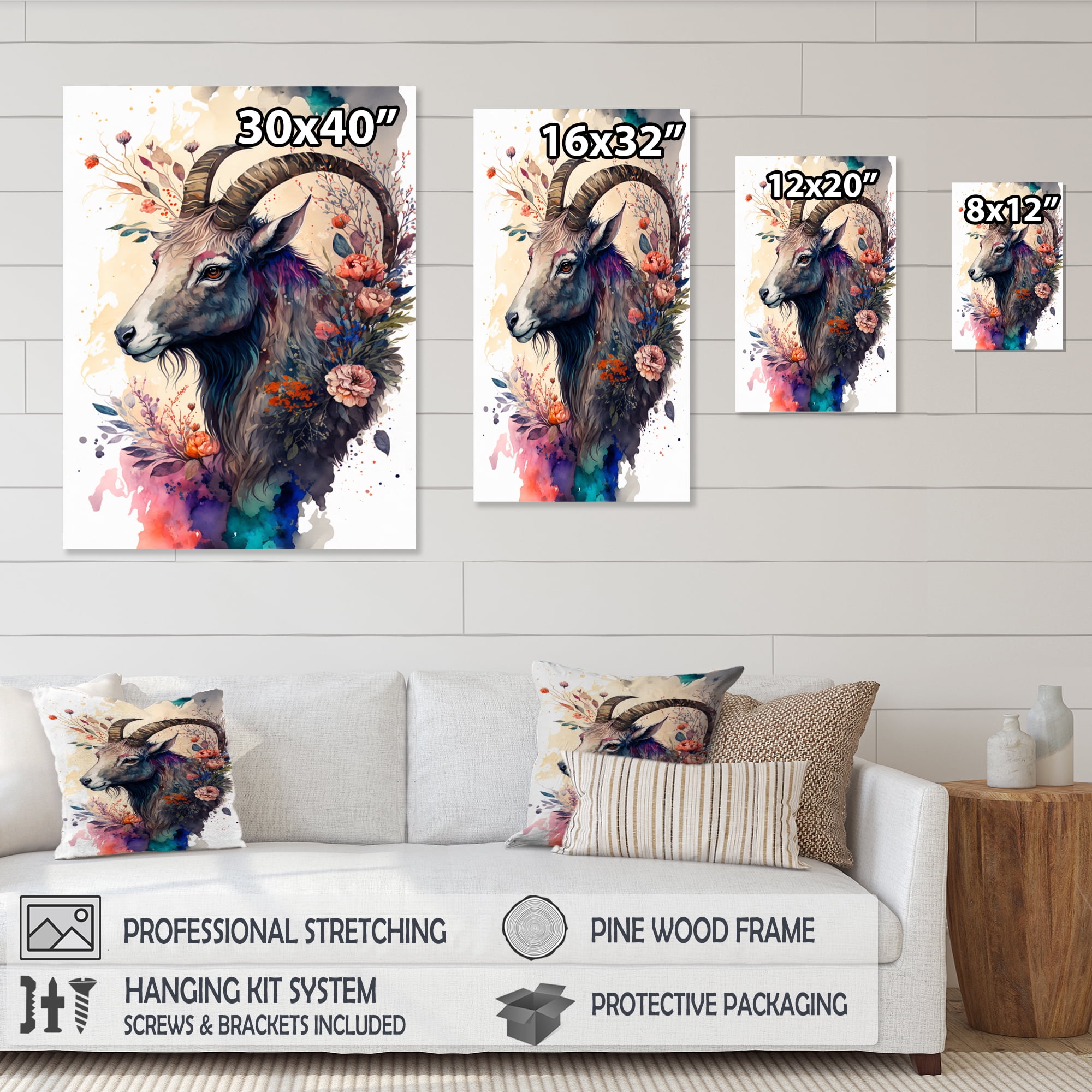 Designart Cute Goat Floral Art II Canvas Wall Art