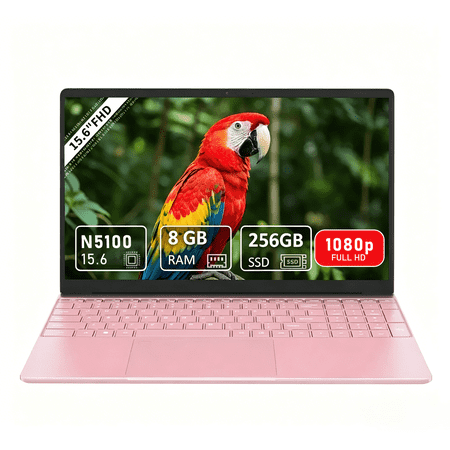 Molegar 15.6" FHD Business Laptop, Intel Celeron N5100, 8GB RAM, 256GB SSD, Backlit Keyboard, Fingerprint Reader, Bluetooth 5.0,Pink