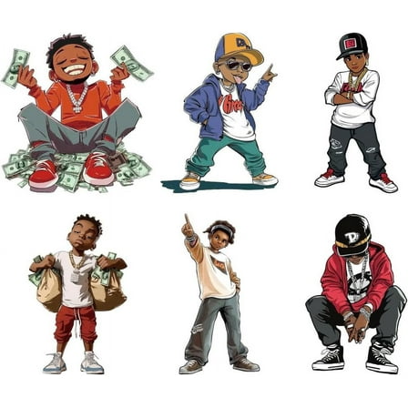 6 Pcs Iron on Decals Patches 6 Sizes Hip-hop Boy Iron on Stickers Cool Boy Heat Transfer Stickers Plastic Washable Patches for Clothes Decor Backpacks Cover colorful