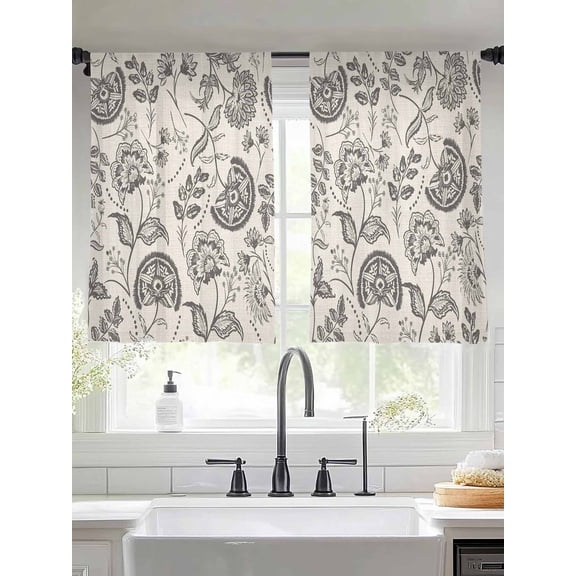 Spring Floral Sheer Curtains for Living Room Bedroom Vintage Summer Botanical Farmhouse Sheer Curtains 54 Inch Long 2 Panels Set Light Filtering Curtain Window Treatments Drapes for Dining Room