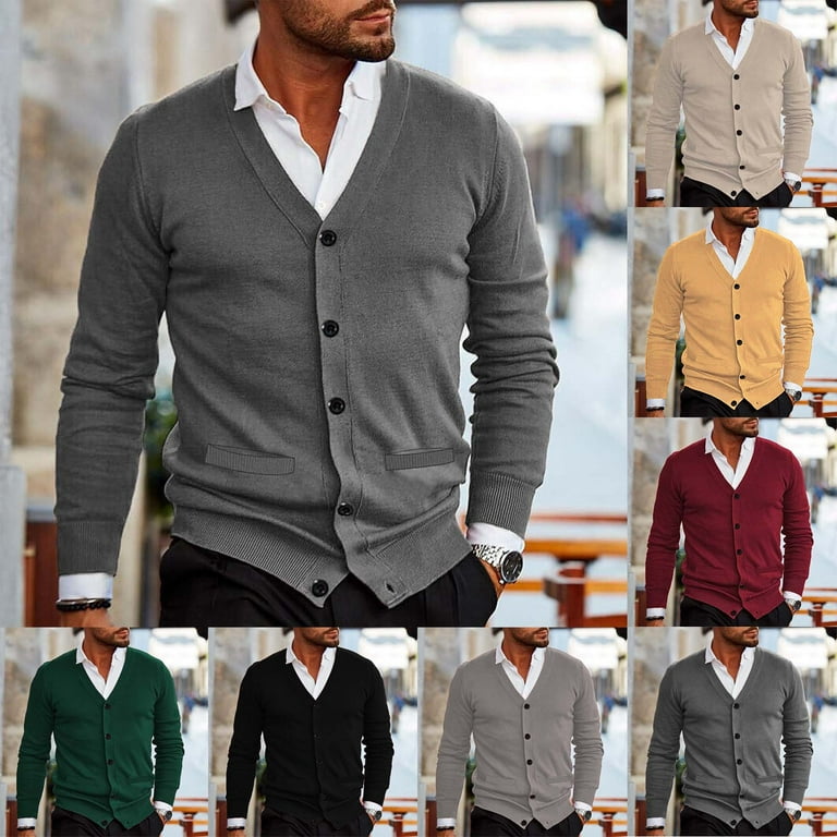 WTXUE Sweaters Long Sleeve, V-Neck Cardigan for Men Mens
