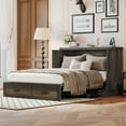 thumbnail image 2 of Queen Size Farmhouse Murphy Cabinet Bed with Charging Station - Foldable Platform Bed with Large Storage Drawer (Guest Room/Small Bedroom), Rustic Gray, 2 of 9