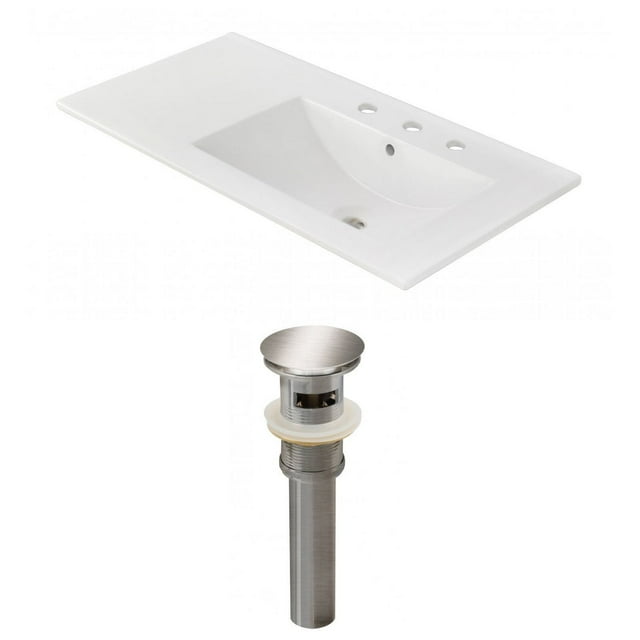 American Imaginations 35.5-in. W 3H4-in. Ceramic Top Set In White Color - Overflow Drain Incl. AI-23854