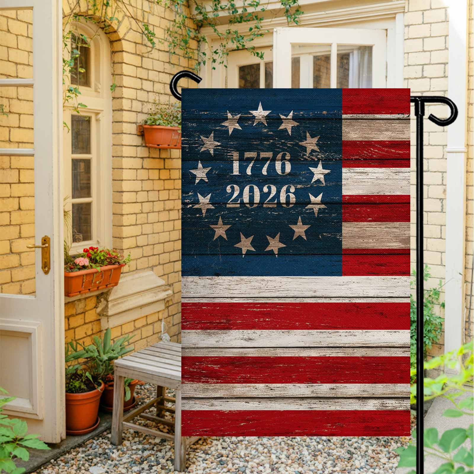 4th of July Garden Flags Patriotic Stars 250th Anniversary Garden Flag Double Sided Welcome Flag American Flag Independence Day Yard Flags for Outdoor Lawn Porch Memorial Day Decor 28x40 Inch