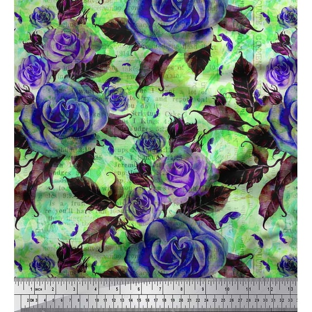 Soimoi Tissu en Poly Georgette Imprimé Feuilles et Roses au Mètre 52 Pouces de Large
