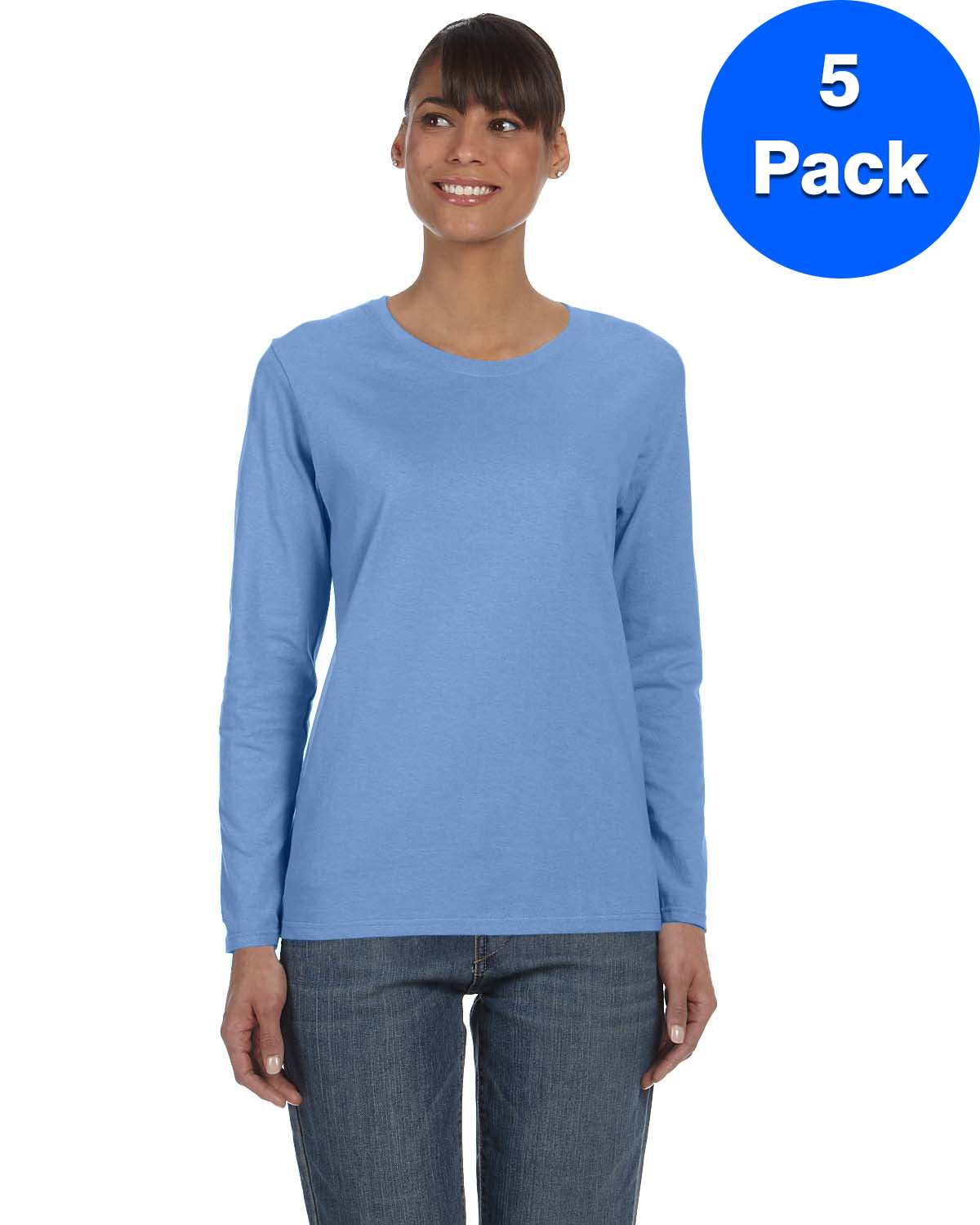 Womens Heavy Cotton Missy Fit Long-Sleeve T-Shirt 5 Pack - Walmart.com