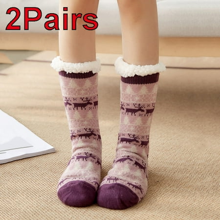 

2Pairs Elk Winter Thick Warm Stockings Breathable Socks Violet