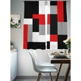 thumbnail image 3 of Red Black Grey Geometric Semi Sheer Window Curtains 72 Inches Long, Modern Abstract Art Luxury Rod Pocket Voile Chiffon Curtain Light Filtering Drapes for Living Room, Kitchen, 52"x72", 2 Panels, 3 of 9