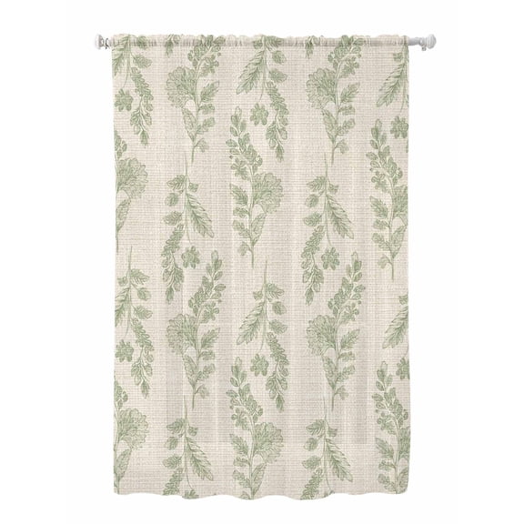 Sheer Curtains 72 Inches Long, Green Botanical Semi Sheer Curtains Light Filtering Window Treatment, Pastoral Elegant Spring Floral Rustic Privacy Voile Drapes for Living Room Bedroom 52x72 Inch