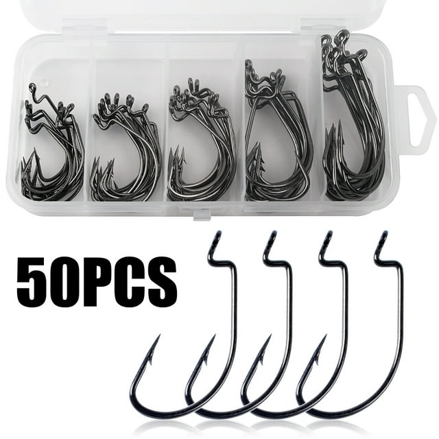Graflsoa Premium Stainless Steel Fishing Hook Set - 50pcs, Durable Angler Gear, Compact 130x60x31mm Box, Lightweight 80g Design