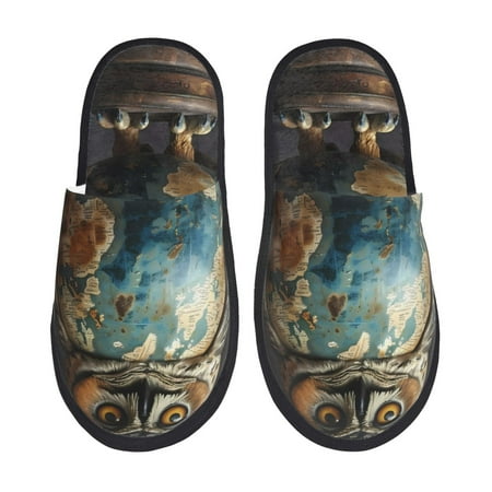 Balery Owl Globe Sculpture Slient Indoor Furry Fleece Comfort House Shoes Soft Non-Slip Home Shoes Cotton slippers House Slippers-- Medium