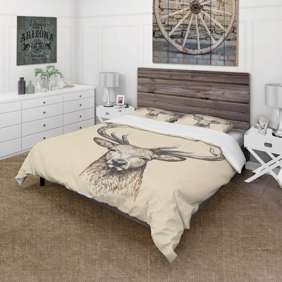Designart 'Engrave deer illustration' Sketch Animals Duvet Cover Set
