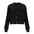 thumbnail image 2 of UTSJKR Bomber Jacket Women 2026 - Short Cropped Jacket Women Button Down Long Sleeve Casual Varsity Jackets with Pockets Black XXL, 2 of 10