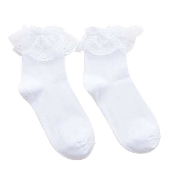 OULII 1 Pair White Cotton Lace Ankle Socks with Elastic Band, Comfortable Short Socks for Everyday Versatile Wear