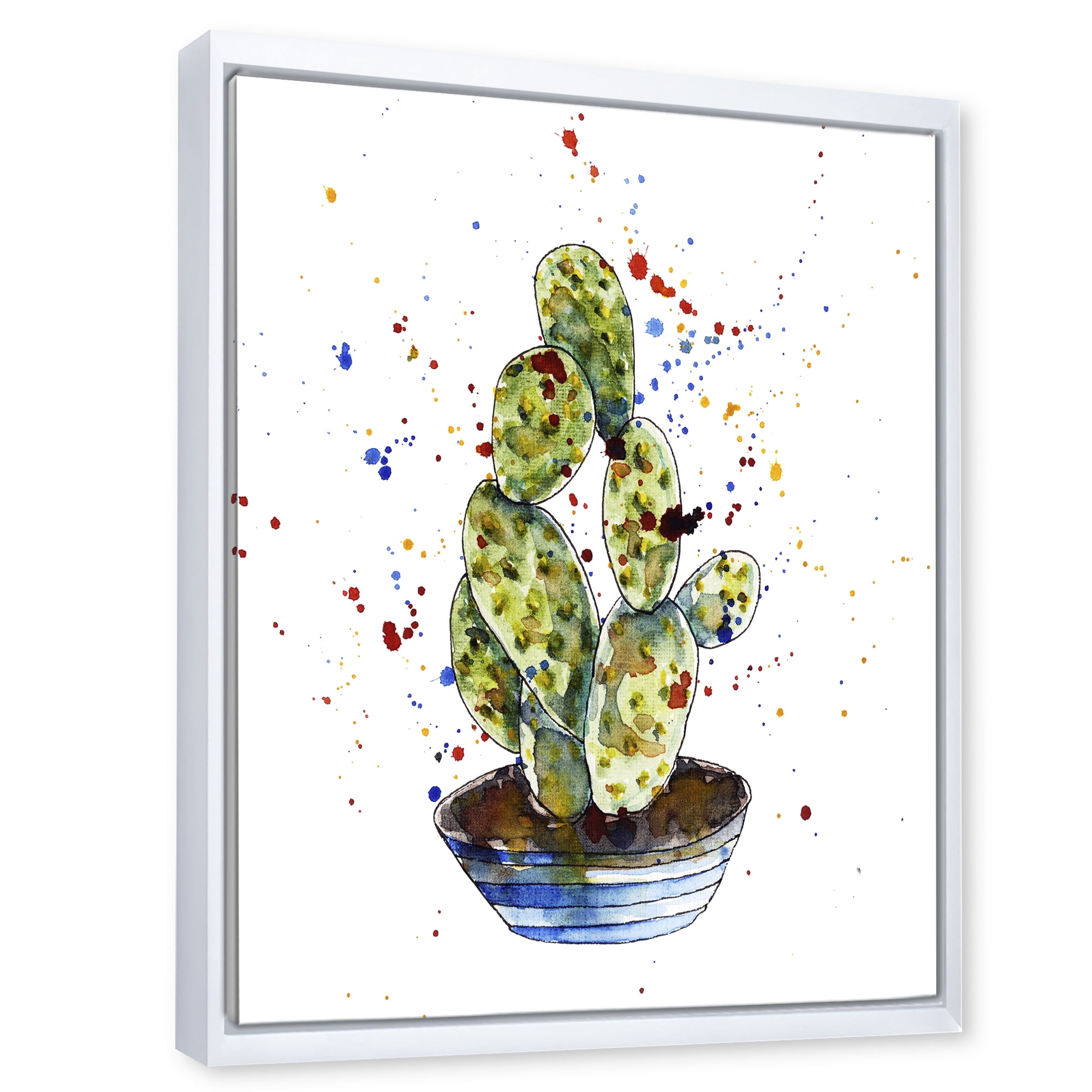 Designart 'Abstract Cactus Houseplant' Traditional Framed Canvas Wall Art Print