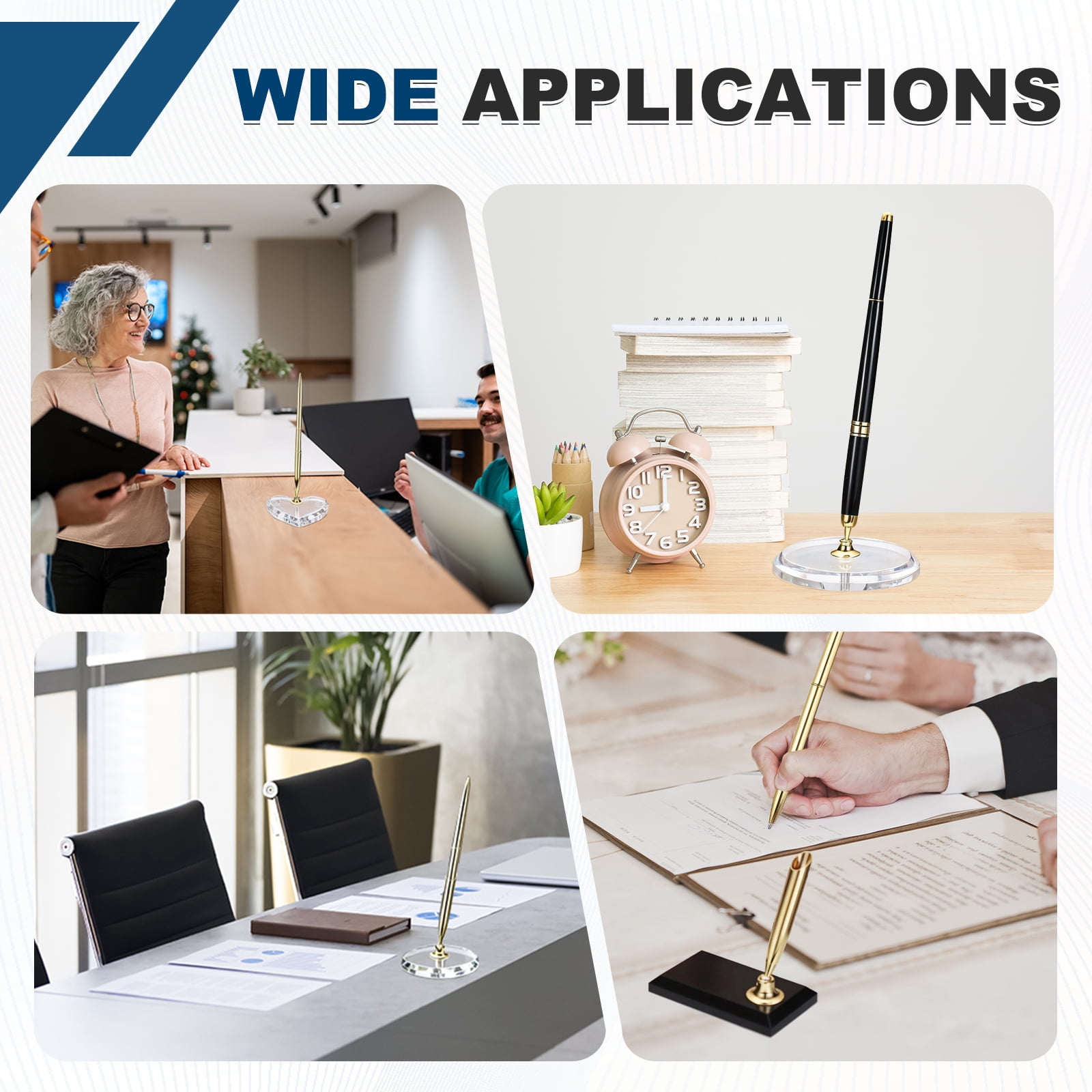 2Pcs Wedding Pens, Guest Book Pen Set with Acrylic Round Base Stand for Wedding Reception Guest Sign in Ceremony Engagement, Black Gold