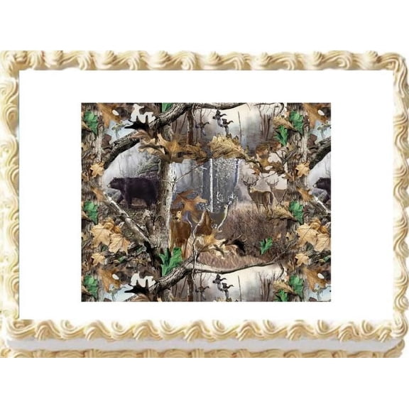 Camo Hunting Deer Bear Duck Edible Cake Image Party Topper Decoration- 1/4 Sheet