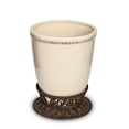 thumbnail image 1 of Small Cream Ceramic Wastebasket with Acanthus Leaf Metal Base, 1 of 3
