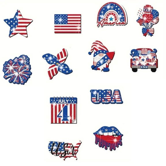 Hvmvliv Independence Day Refrigerator Sticker (12Pc) Independence Day Refrigerator Magnets Diamonds Painting Refrigerator Magnets Soft Magnetic Magnets for Car Shells Multicolor