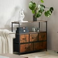 thumbnail image 6 of OCHAPA 5-Drawer Fabric Storage Tower with TV Stand for Bedroom, Hallway, Entryway, Closet, Steel Frame, Wood Top, Easy Pull Handle,Adjustable Feet, Black, 6 of 7