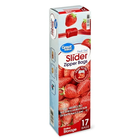 Great Value Slider Zipper Storage Bags, Gallon, 17 Count