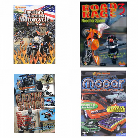 Auto, Truck & Cycle Extreme Stunts & Crashes 4 Pack DVD Bundle: Americas Greatest Motorcycle Rallies, Road Rage Vol. 3 - Need for Speed, Eatin Sand!, Mopar Madness