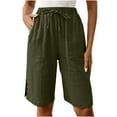 thumbnail image 6 of Yourumao Bermuda Shorts for Women Drawstring Elastic Waist Knee Length Shorts Lightweight Solid Spilt Hem Pants Summer Beach Shorts with Pocket, 6 of 7