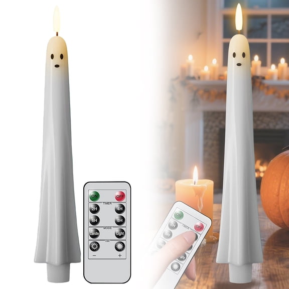 CPHDW7 Halloween Flameless Candles with Remote Timer, Battery Operated LED Taper Candle Flickering 3D Wick for Indoor Party Decor