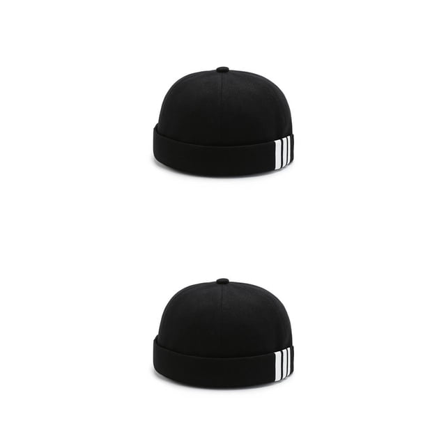 Sonducket Moda Skullcap 3 rayas estampado marinero cálido cubo Docker gorras sin borde sombrero gorro para bailar al aire libre negro Negro 2piezas