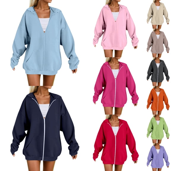 Arlun Womens Zip Up Hoodies Sweatshirts Long Sleeve Drop Shoulder Loose Fit Comfortable Fall Fashion Tops 2025 Oversized Lightweight Jackets With Pockets Sky Blue XS