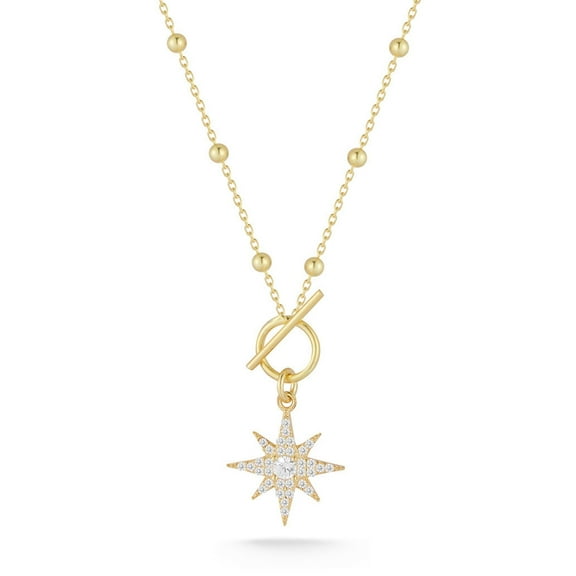 Adesso Milano Jewelry 14K Gold Plated Sterling Silver Dainty Starburst Pendant Necklace for Women with Toggle Clasp, Womens Celestial Necklaces