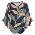 thumbnail image 5 of Elegant Peach Leaf Pattern Women's V-Neck Blouse With 3/4 Ruffled Bell Sleeves Casual Top Ladies Blouses, 5 of 7