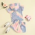 thumbnail image 5 of WOLLED Toddler Baby Summer Tie Dye Shorts Outfit for Girls 18M-6T Short Sleeve Hoodie Casual Tee Shirt and Shorts Set, 5 of 10