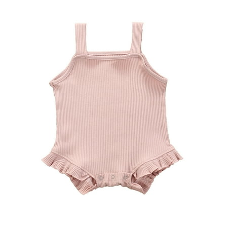 

DNDKILG Newborn Infant Baby Toddler Suspenders Ribbed Sleeveless Bodysuits for Girl Summer Pink 0-24M