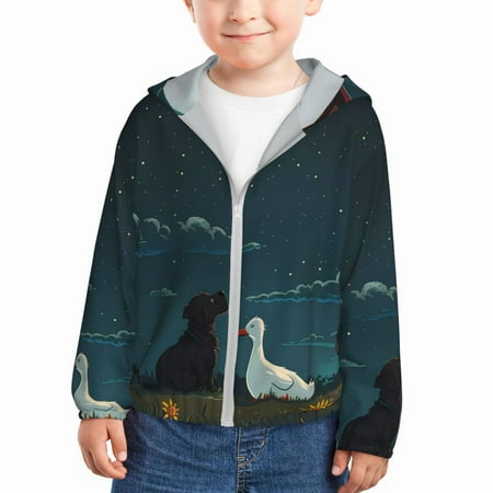 

Goofa Farm Dog Duck Moonlight Printed Kids Zip-Up Hoodie Girls Boys UPF50+ Sun Protection Jacket Hooded Cooling Shirt-4 Years