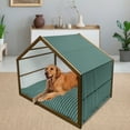 thumbnail image 2 of Geometric Pet House, Grungy Background Print with Vertical Stripes and Little Dots, Outdoor & Indoor Portable Dog Kennel with Pillow and Cover, 5 Sizes, Dark Teal Yellow, by Ambesonne, 2 of 4