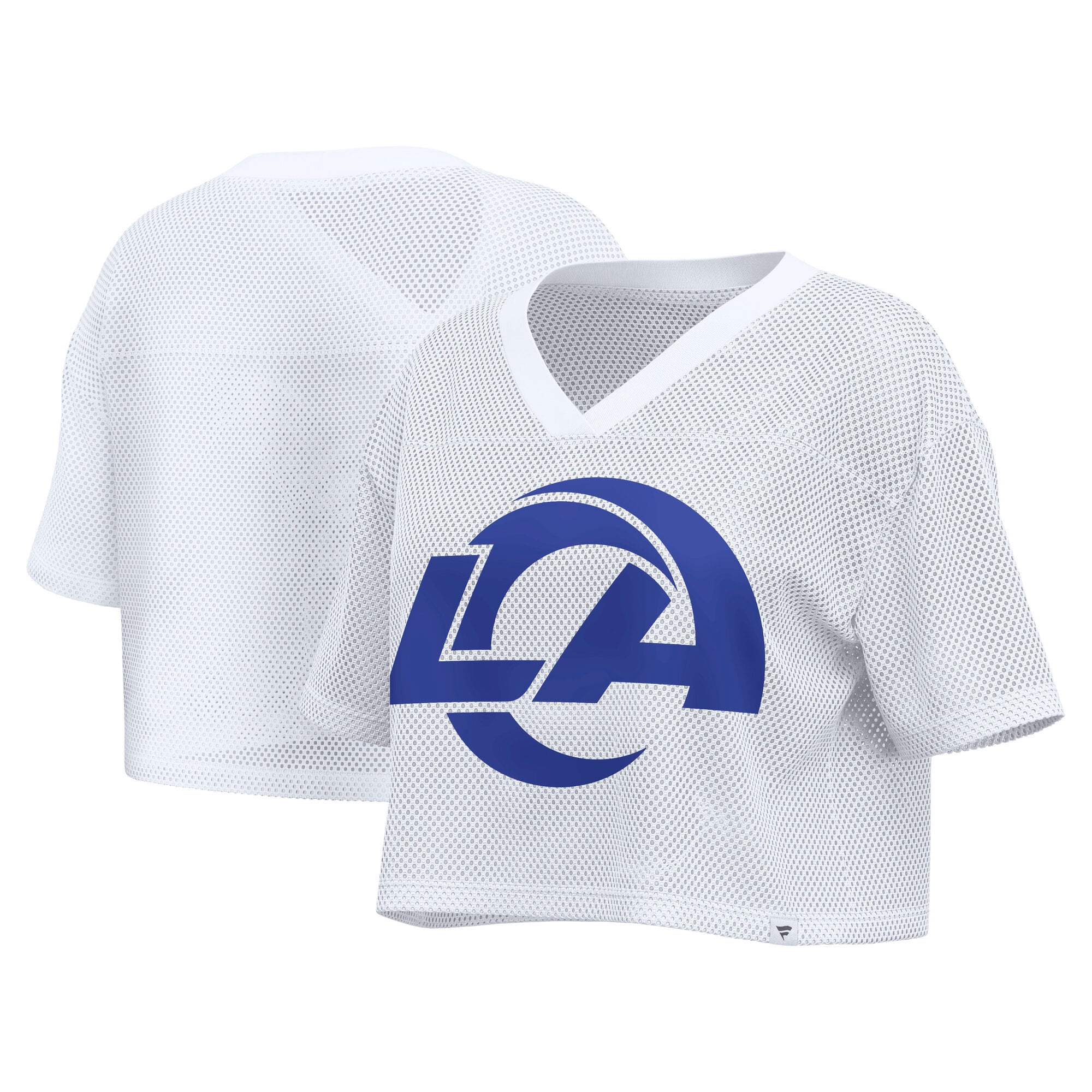 Women's Fanatics White Los Angeles Rams Oversized Mesh Cropped V-Neck Jersey