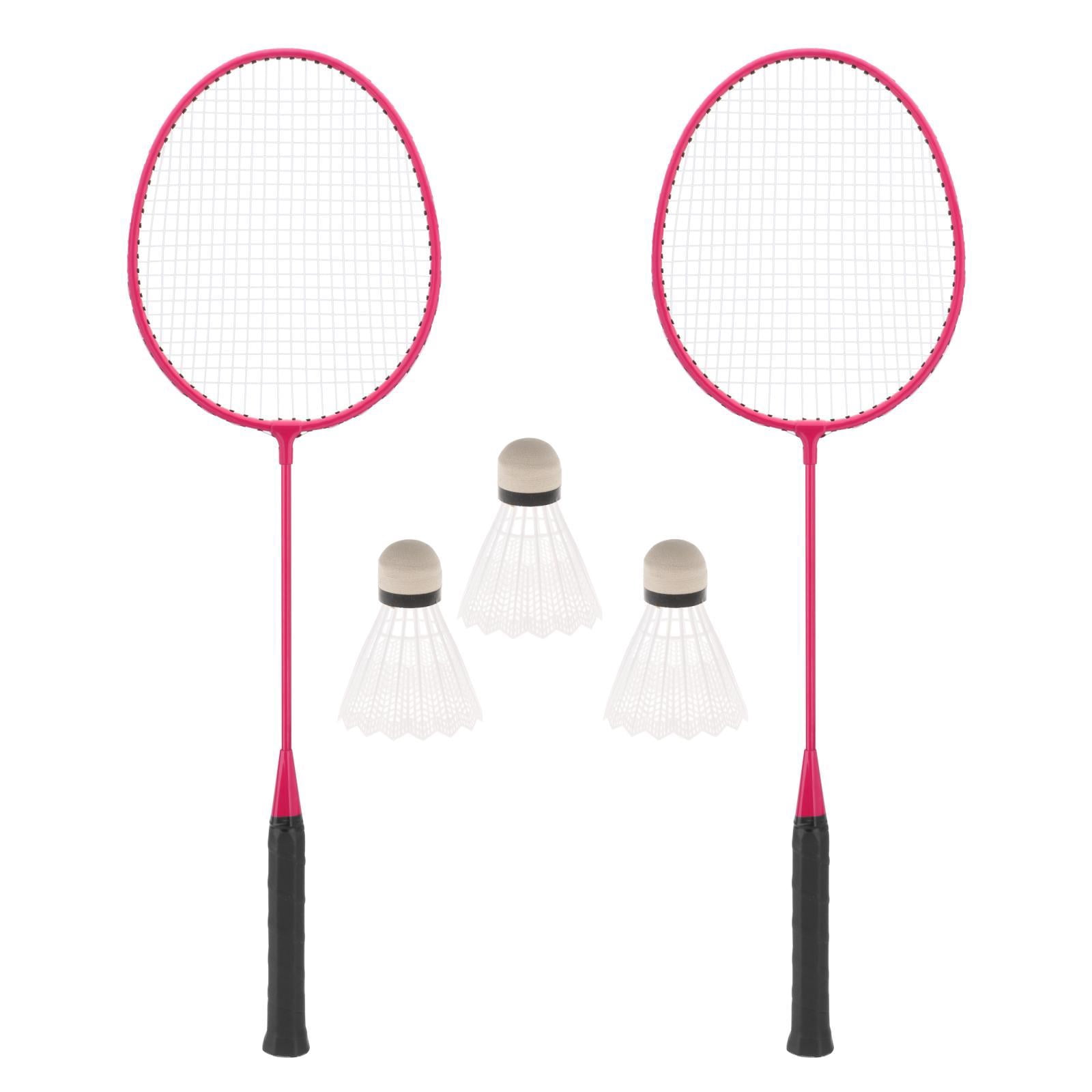 2Pcs Badminton Rackets with 3 Nylon Balls Family Training Badminton Racquets Pink