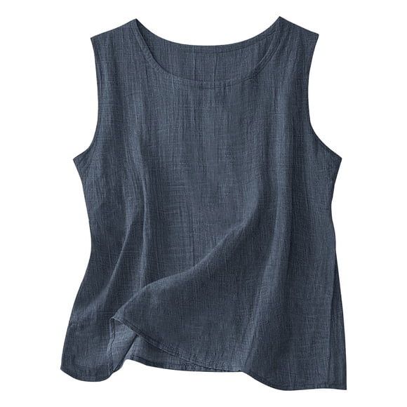 Linen Tank Tops Linen Shirts for Women Slim Fit Casual Vacation Outfits for Women Linen Tank Tops Women Anrabess Womens Camisole Tank Top Beach Clothes for Women Navy Bust-40.94''