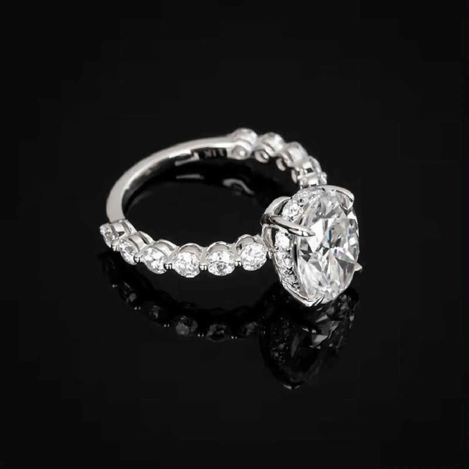 solitaire jewels 3.75CT Oval Moissanite Hidden Halo Engagement Ring For Women, 18K White Gold