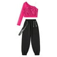 thumbnail image 3 of Alvivi Kids Girls Jazz Hip Hop Dance Outfits One Shoulder Crop Top with Jogger Cargo Pants Set Hot Pink 12, 3 of 7