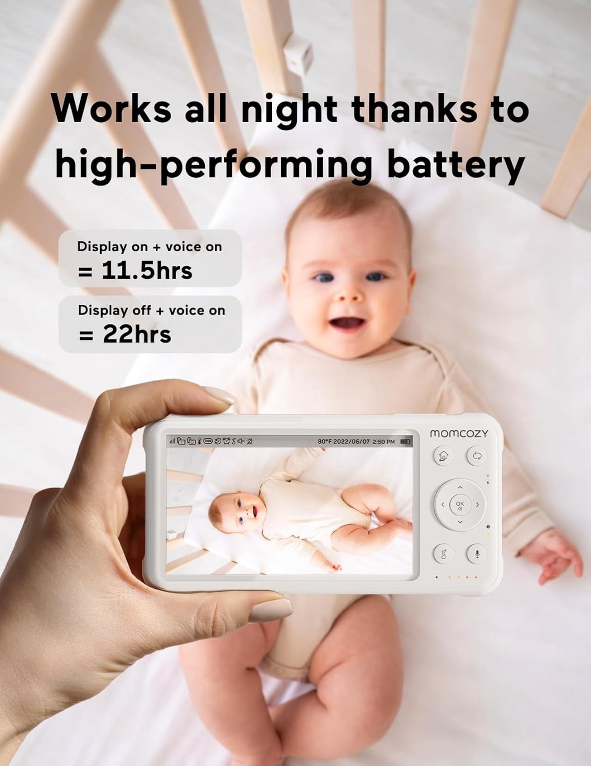 Momcozy Video Baby Monitor, 5'' Display, 1080P HD, Infrared Night Vision, Long Range, 2-Way Talk