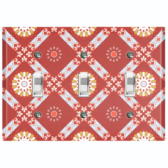 Metal Light Switch Plate Cover Mandala Red Orange Floral Pattern Damask MDL109