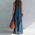 thumbnail image 2 of Morttic Women's Solid Color Sleeveless Deep V Jumpsuit – Loose Wide Leg Double Pockets Flowy Boho Beach Vacation Romper Blue，S, 2 of 4
