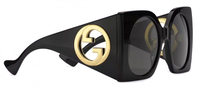 Gucci GG 1254S 001 GG Logo Black Gold Grey Oversized Woman Sunglasses
