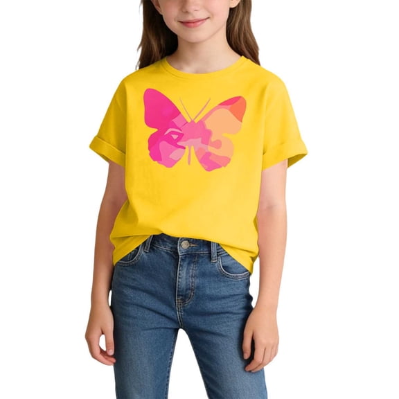 Bnwani Girls T-shirts Summer Breathable Shirt Short Sleeve Printed Tops Yellow Sizes 2-14