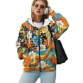 thumbnail image 5 of COEQINE Fashion Sweatshirts Women's Soft Oversized Hoodie Daisy Floral and Multicolor Waves Print Full Zipper Tops for Women with Pockets Fall Outfits Casual Wear, M, 5 of 7