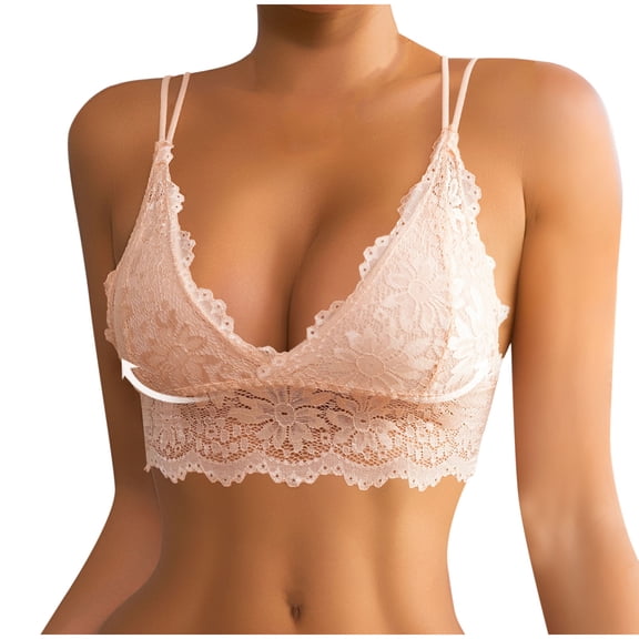 Womens Lace Lingerie Bra, Soft Deep V Push up Brassieres, Comfortable No Underwire Support Lingeries